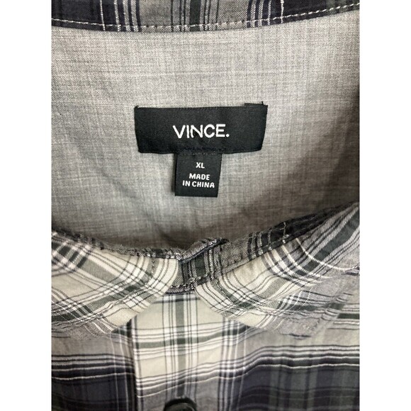 Vince Plaid Men’s Long Serve‎ Button Down Shirt Size XL Gray/Black - Picture 3 of 4